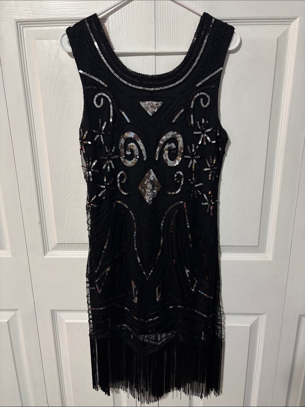 Black Beaded Fringe Dress - Flapper style Cocktail Dress or Halloween Costume